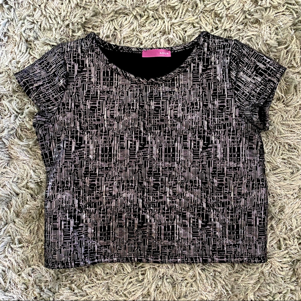 AQUA Abstract Black and Silver Crop Top